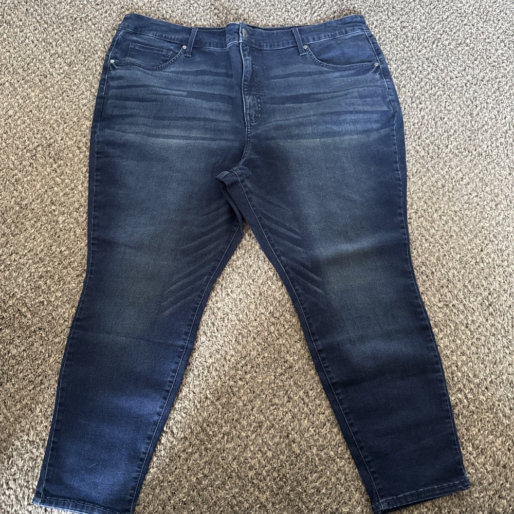 Terra & Sky Skinny High Rise Stretch Denim Jeans Women's Plus Dark 24 Petite